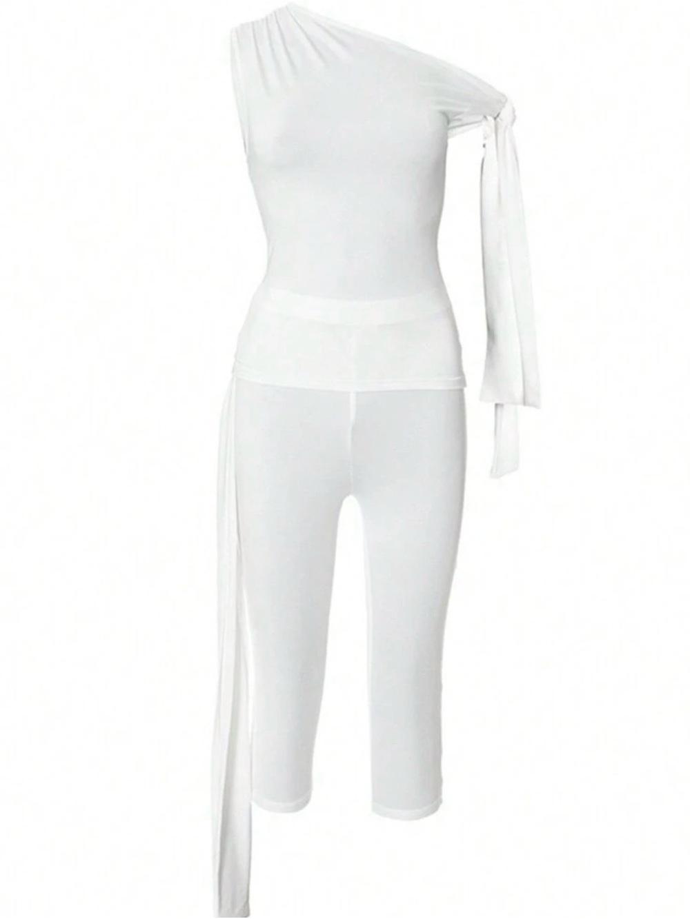 One-Shoulder White two-piece Capri - Elegant Stretch Fit - Picture 3 of 3